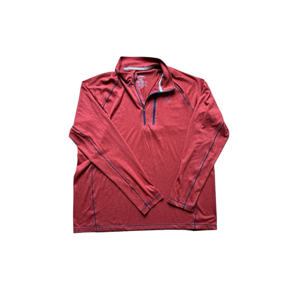 LL Bean Bean's Quick Dry Trail Tee 1/4 Zip Pullover Mens Large Rust Performance